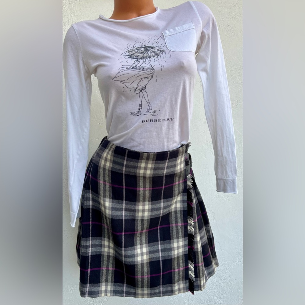 Vtg Womens Plaid Mini Kilt Skirt Buckled Check Straps Sz S M